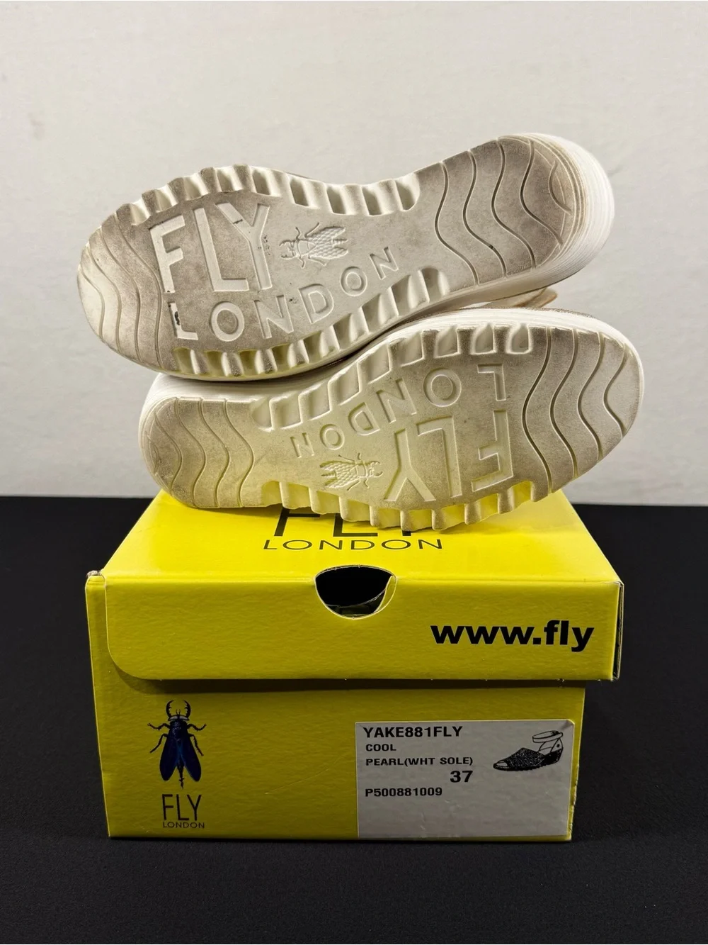FLY London Perforated Pearl Leather Wedge Sandals - Yake Size 37 QVC A305082